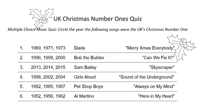 christmas music quiz sheet